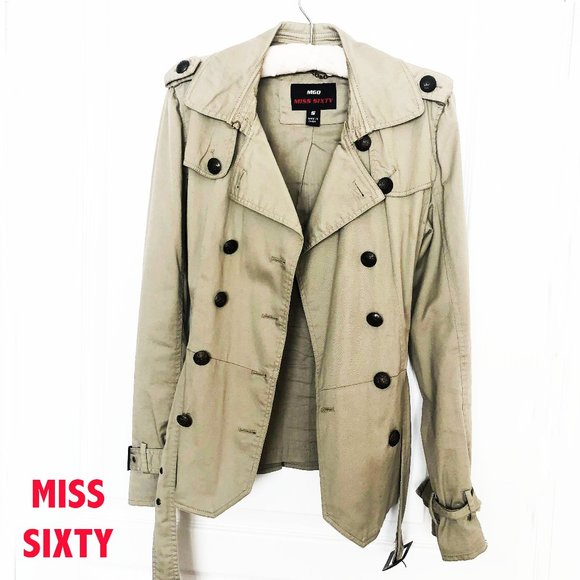 Miss Sixty Cargo Style Trench Coat Vintage with Belt - Picture 1 of 9